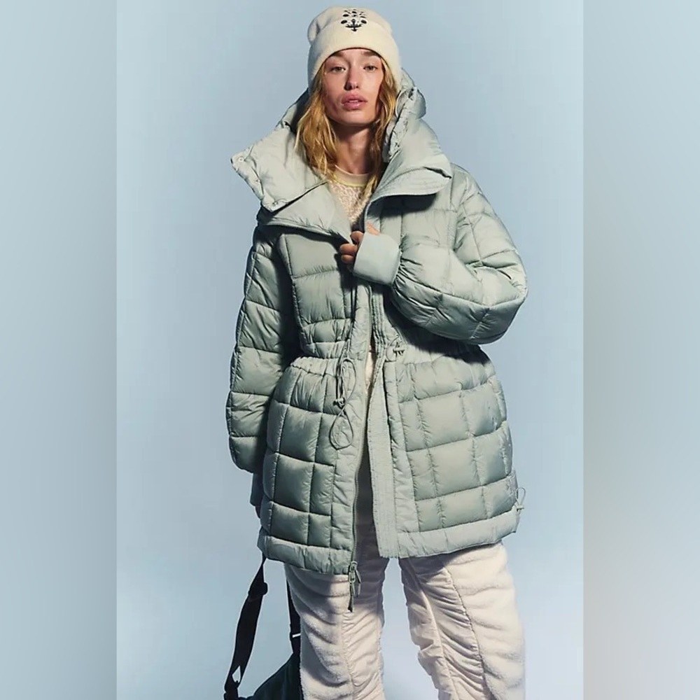 Free People Like A Dream Long Reversible Puffer Jacket Smoked Sage NWT